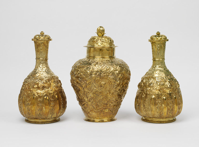 Three silver vases after Chinese shapes 