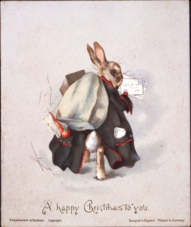 Christmas card published by Hildesheimer & Faulkner, 1890. © Frederick Warne & Co.