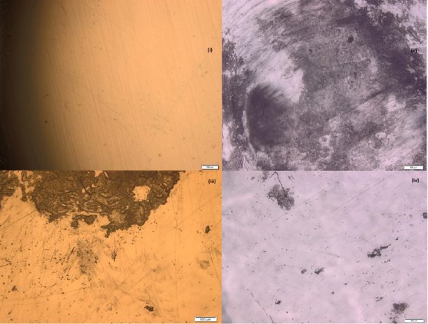 The surface of polystyrene under the optical microscope exposed to different conditions