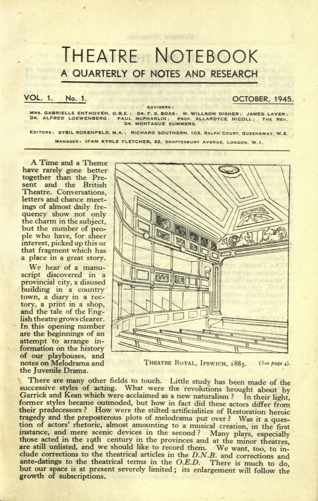 First edition of Theatre Notebook, 1945, V&A Theatre & Performance Library