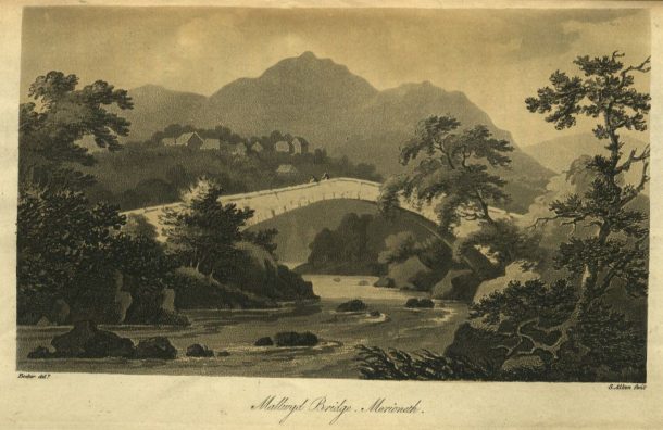 Samuel Alken after Ferdinand Becker. 'Mallwyd Bridge, Merioneth'. Aquatint. Plate from: Richard Warner. 'A second walk through Wales'