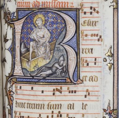 Initial R depicting the Resurrection, from the St. Denis Missal, c.1350, Paris. Museum no. MSL/1891/1346, folio 155r (detail).