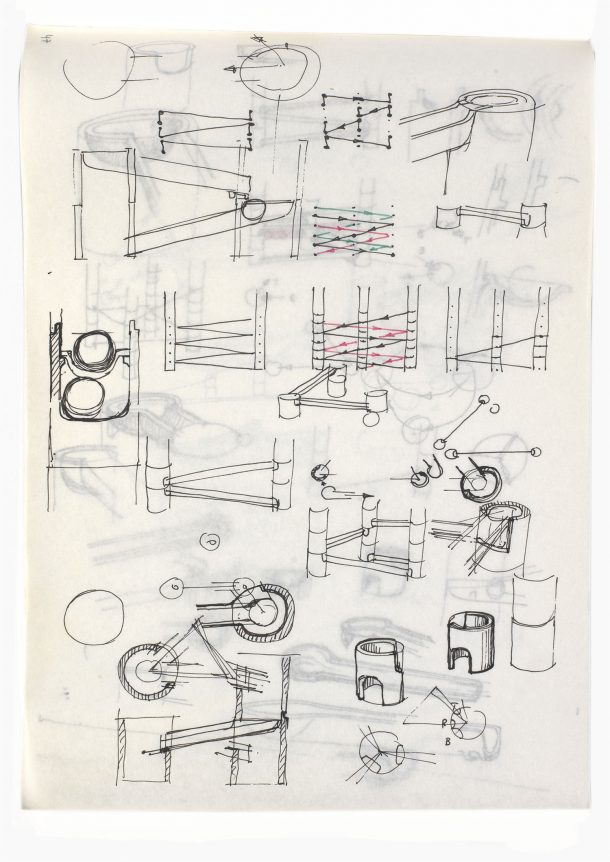 Sketchbook showing initial designs for the Marble Run game