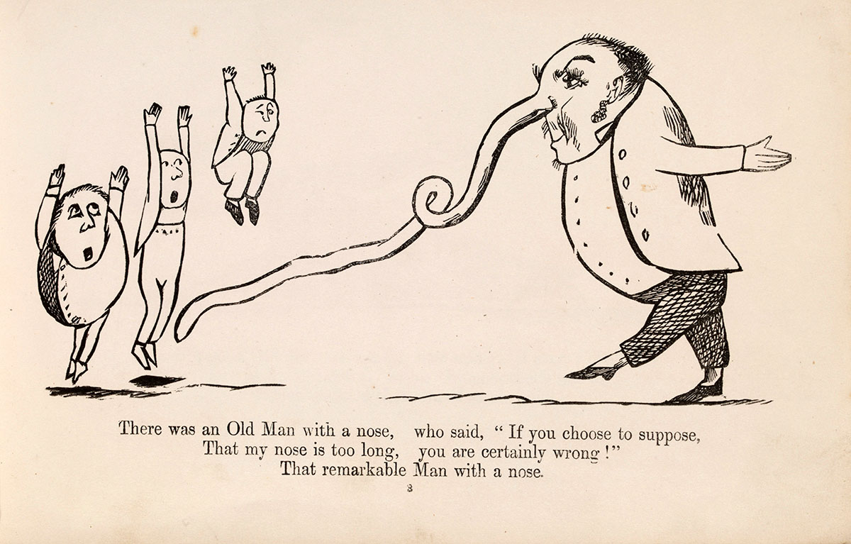 Cartoon showing a man with an incredibly long nose.