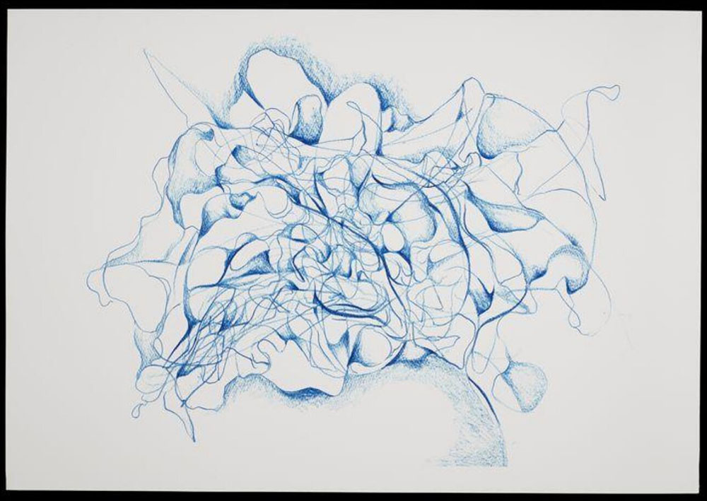 An abstract drawing in blue