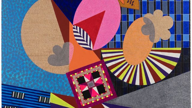 Brightly coloured painting of geometric shapes