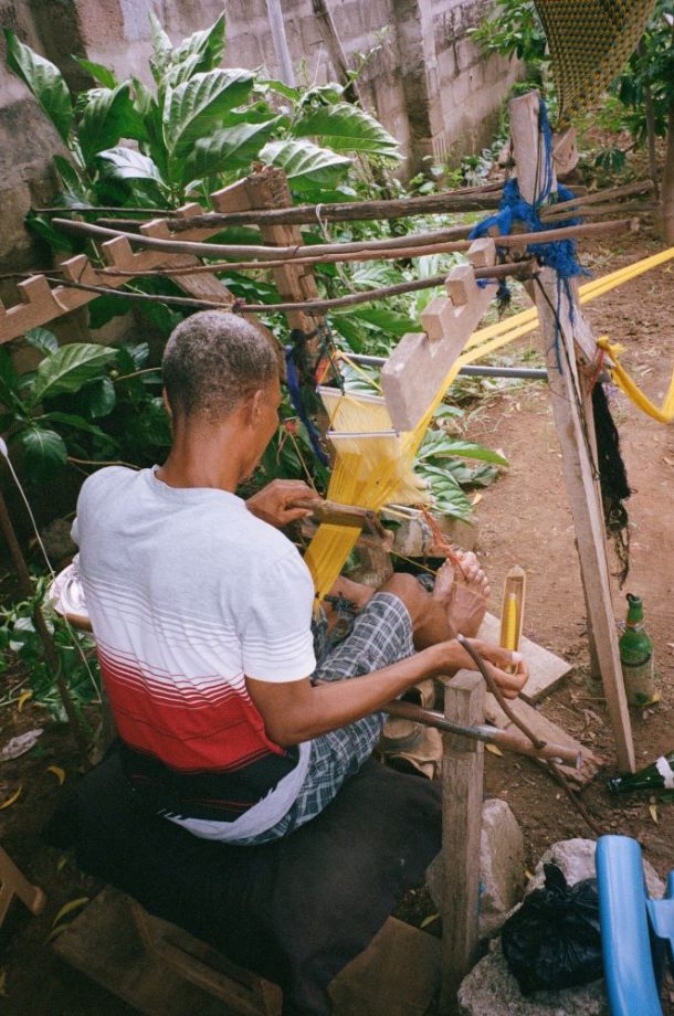 Working a hand-made loom