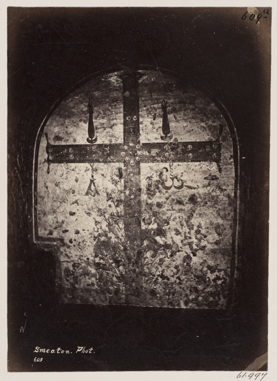 Photograph by Charles Smeaton of a painting of a jewelled cross in the Catacomb of S. Pontianus, Rome