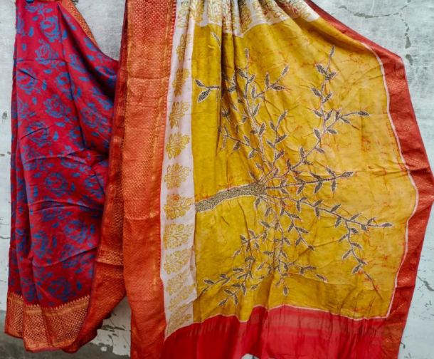Draped colourful fabric