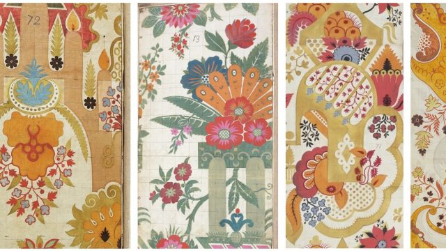 Leman designs no. 81, 19, 80, 89, from left to right: many of them contain bright orange details © The Victoria and Albert Museum.
