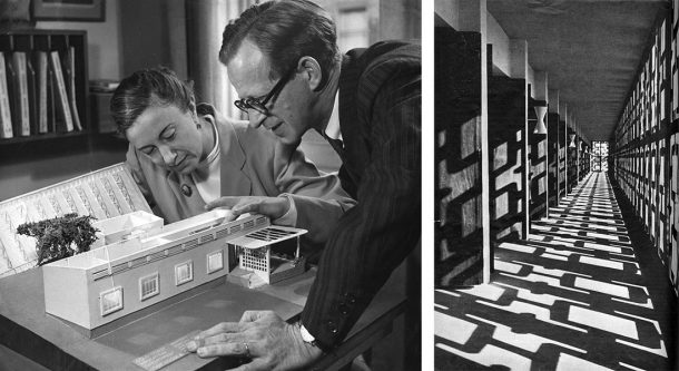 Two architects looking at a model