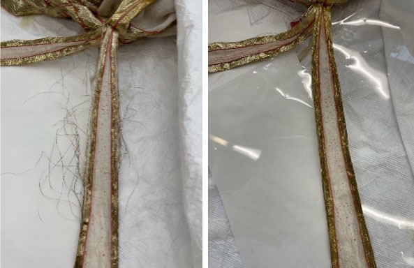 Before and after treating the threaded cloth