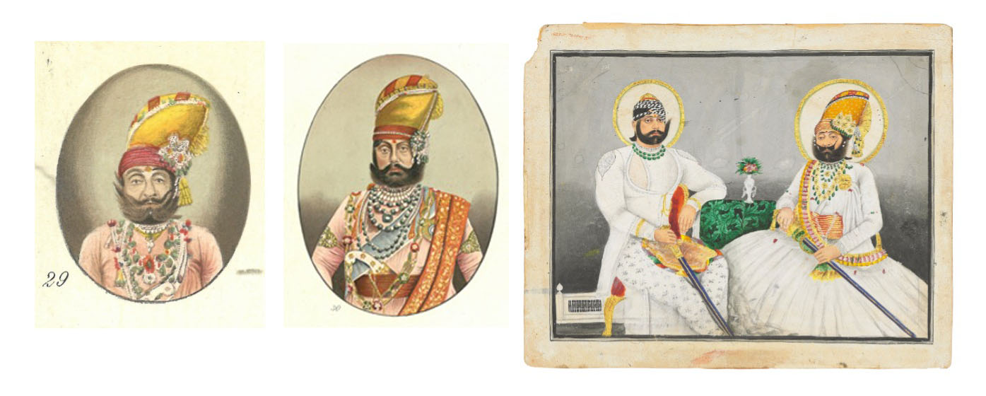 Portraits of Maharaja Takht Singh and his son, Maharaja Jaswant Singh II