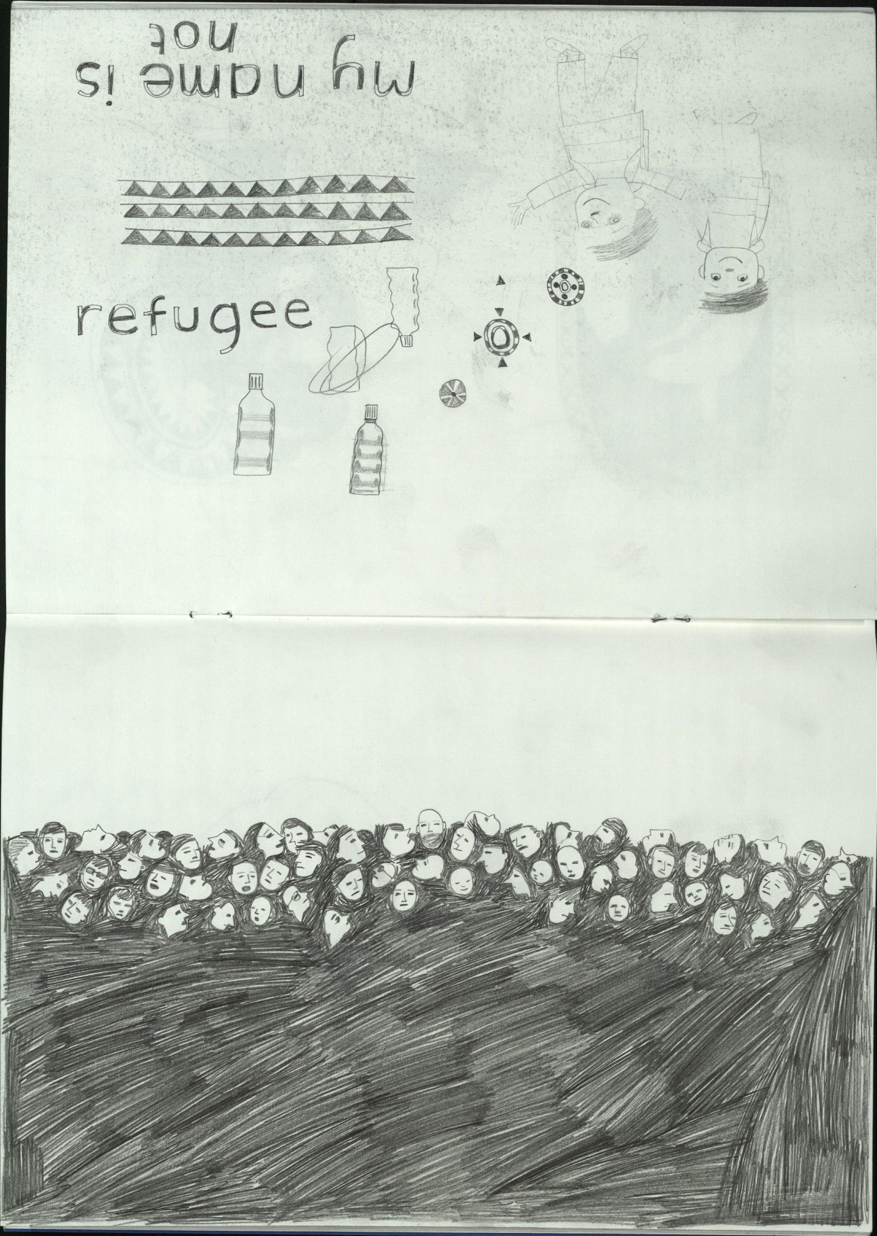 Sketchbook drawing for My Name is Not Refugee 