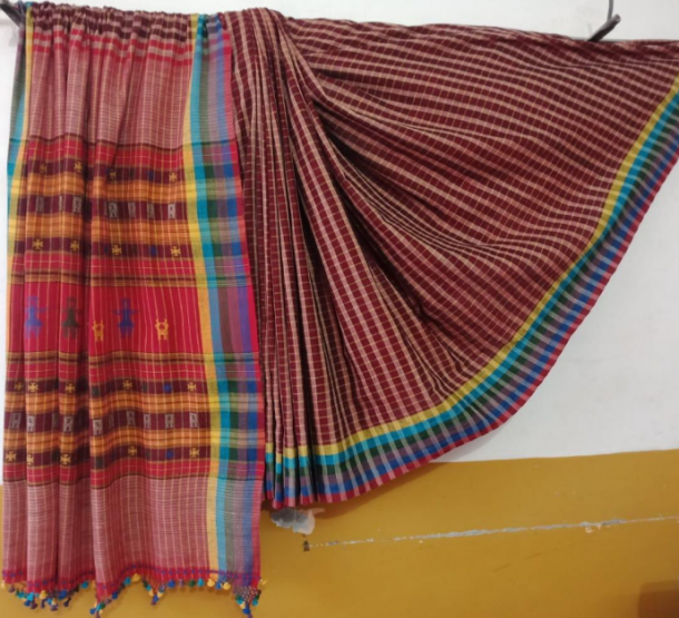Detail of a checked sari
