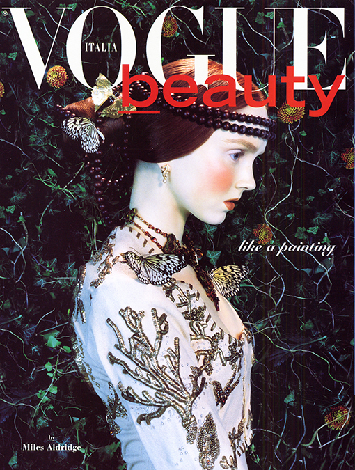 Cover of a magazine, with a model looking right