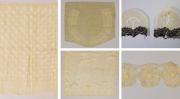 A group of images showing various piña and pineapple fibre textiles in the V&A collection.