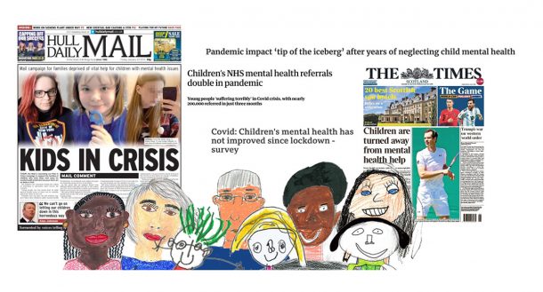 A selection of newspaper headlines about children's mental health