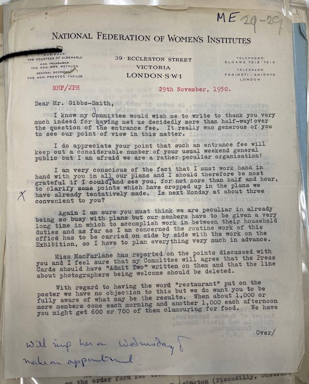 Archived letter dated 19 November 1950
