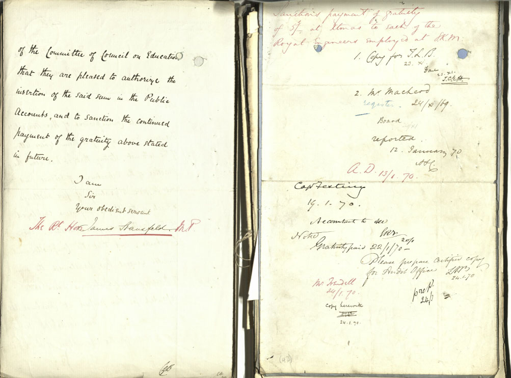 Notes showing approval of payments to Royal Engineers from the Treasury
