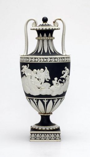 Large handled urn decorated with figures