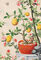 Wallpaper with large yellow fruits in orange-coloured pot