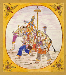 Krishna on composite elephant of gopis