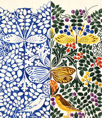 Textile design with birds, butterflies and moths