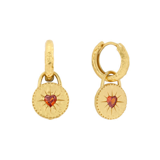 Red garnet heart huggie earrings by Ottoman Hands