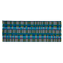Blue and green rectangular scarf with a check pattern, spread out on a white surface. 