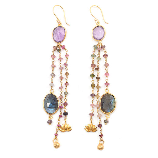 Amethyst and tourmaline hook earrings by Mine of Design