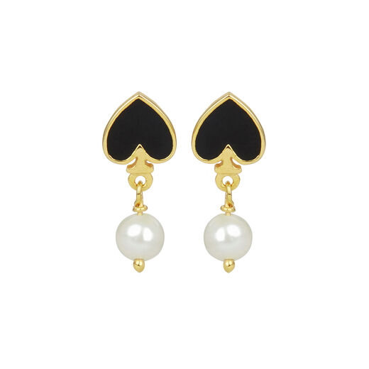 Black spade and pearl stud earrings by Ottoman Hands