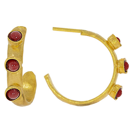 Red agate hoop stud earrings by Ottoman Hands