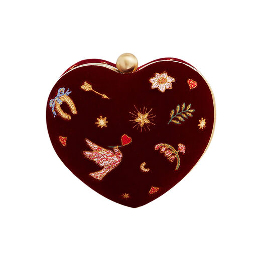 Velvet embroidered heart jewellery box by Fable England