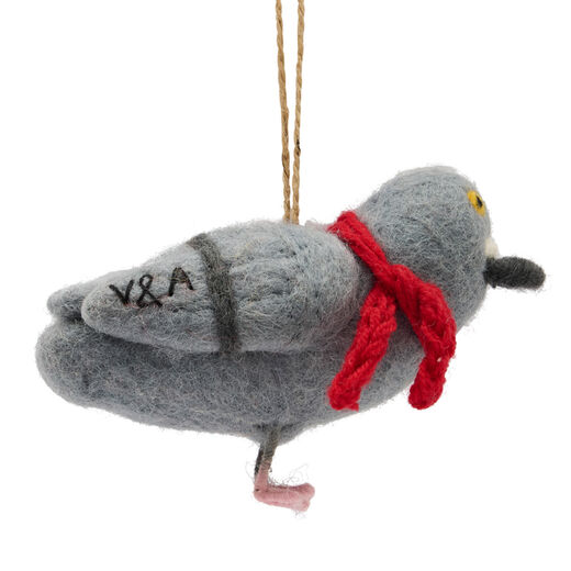 Pigeon felt decoration wrapped in red scarf