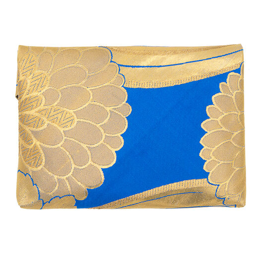 Blue and gold obi silk clutch