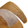 A close up of a mesh bracelet in contrasting gold and silver tones.