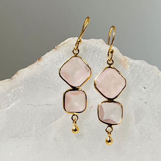 Rose quartz drop earrings by Mirabelle