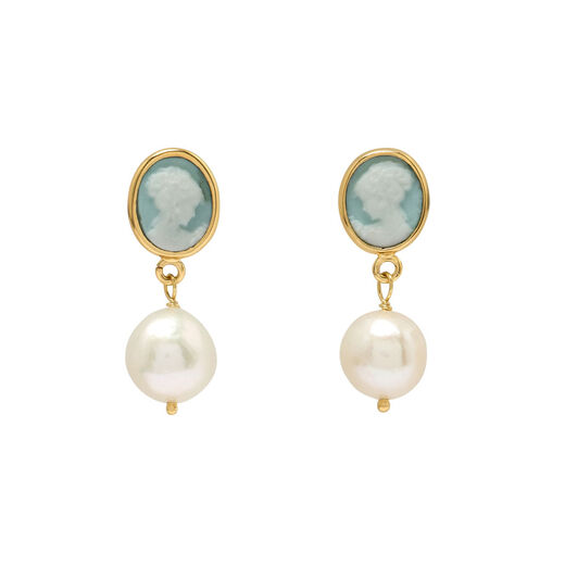 Pearl and porcelain cameo drop earrings by Vintouch