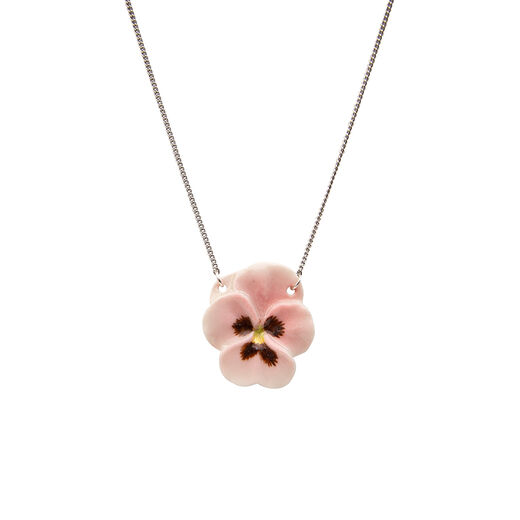 Pink porcelain pansy necklace by And Mary
