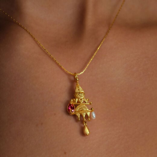 Ruby and pearl clown necklace by Ruby Jack