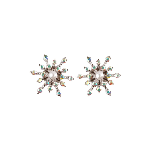 thumbnail image 2 of The Clip On Shop Snowflake Crystal Stud Earrings – Gold Plated, Clip-On, Non-Pierced, Rhinestone 2 of 2