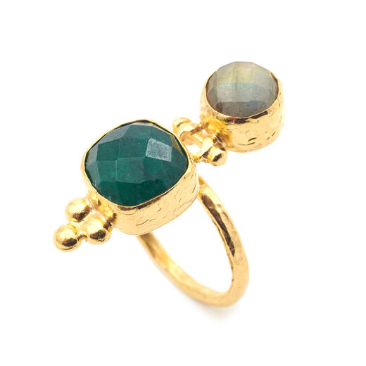 Labradorite and green agate double stone ring by Ottoman Hands
