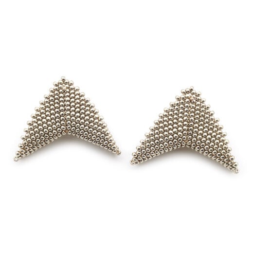 Silver triangle stud earrings by Beloved Beadwork