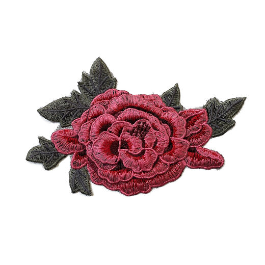 Pink rose embroidered patch