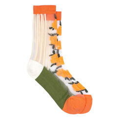 Orange floral sheer socks