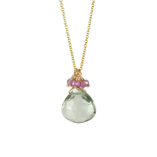 Green amethyst and pink tourmaline necklace by Mounir