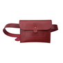 Red leather crossbody bag with leather strap and embossed floral details.
