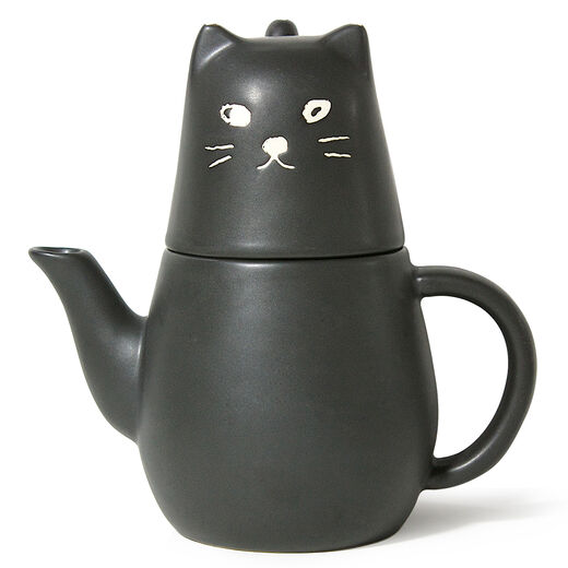 Black cat teapot set with cup