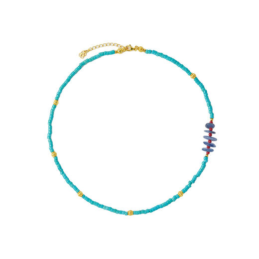 Turquoise and kyanite beaded necklace by Ottoman Hands